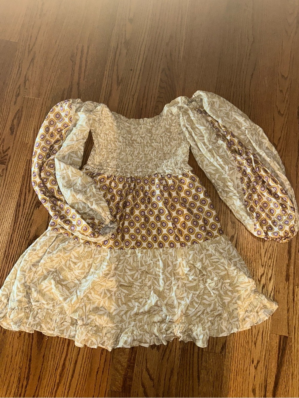 Boho Mini Dress in Cream flower Print